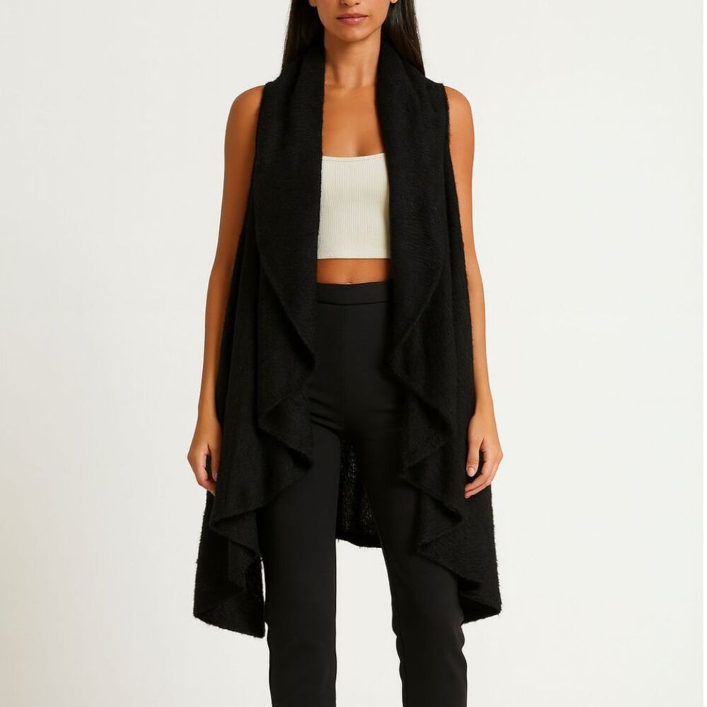 Alice + Olivia Cardigan Sweater Vest Women’s XS Black Draped Sleeveless Layering